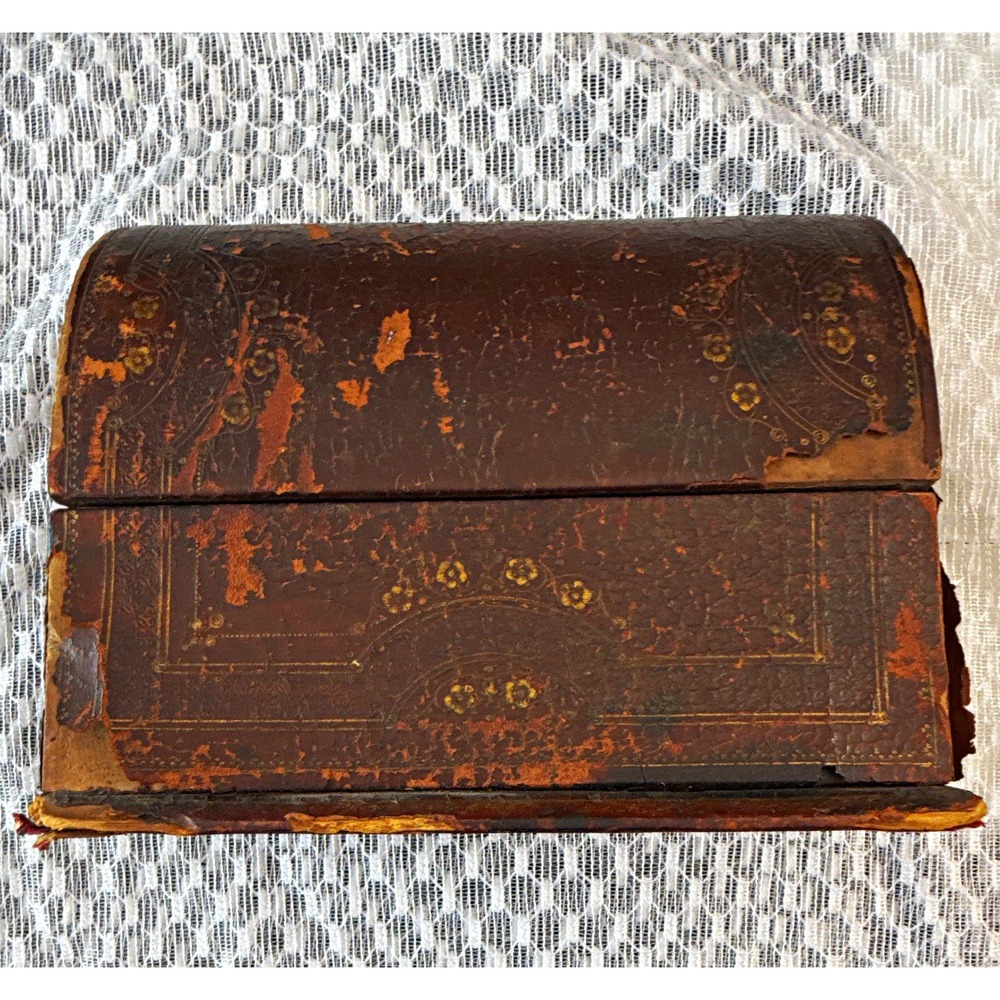 Antique Leather Floral Letter Box Organizer 1890 to 1920s era